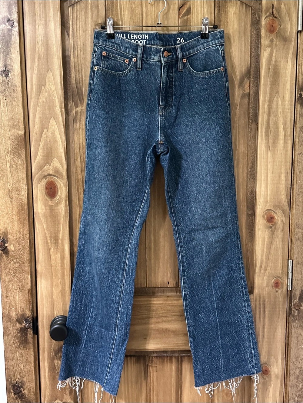 J. Crew Demi Boot Jeans Women size 26 Full Length Raw Hem High Rise